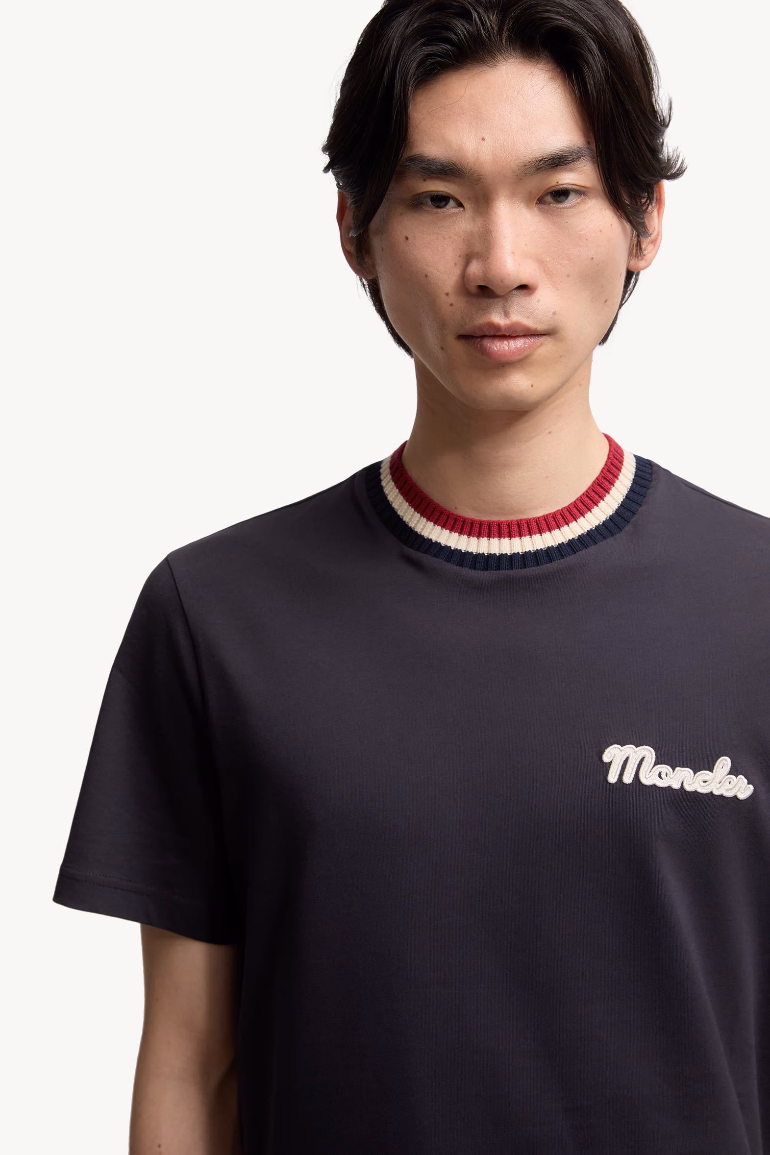 Embroidered Logo Cotton T-Shirt Men Navy Blue Moncler 6